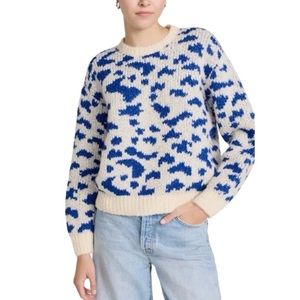 MOTHER The Crop Jumper Alpaca Wool Feline Friends Blue & White | Size XL